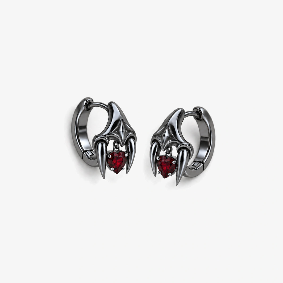 Blood Bond Huggie Earrings in Royal Black, pair lying flat, front view