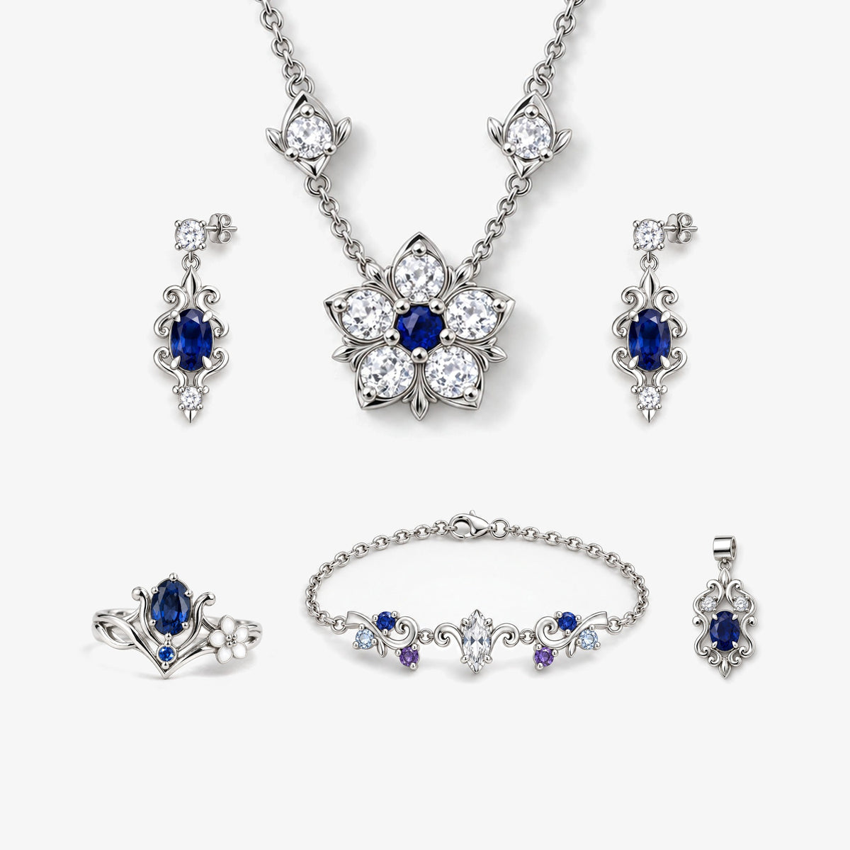 Blue Composure Full Collection in silver, the full collection together