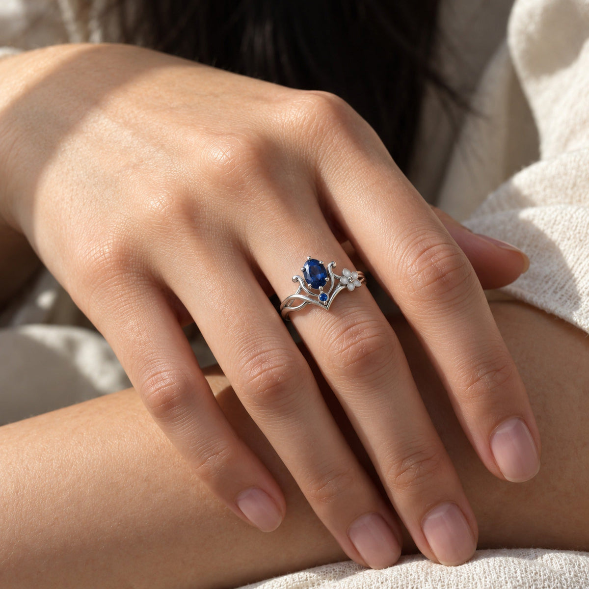 Blue Composure Full Collection in silver, the ring worn