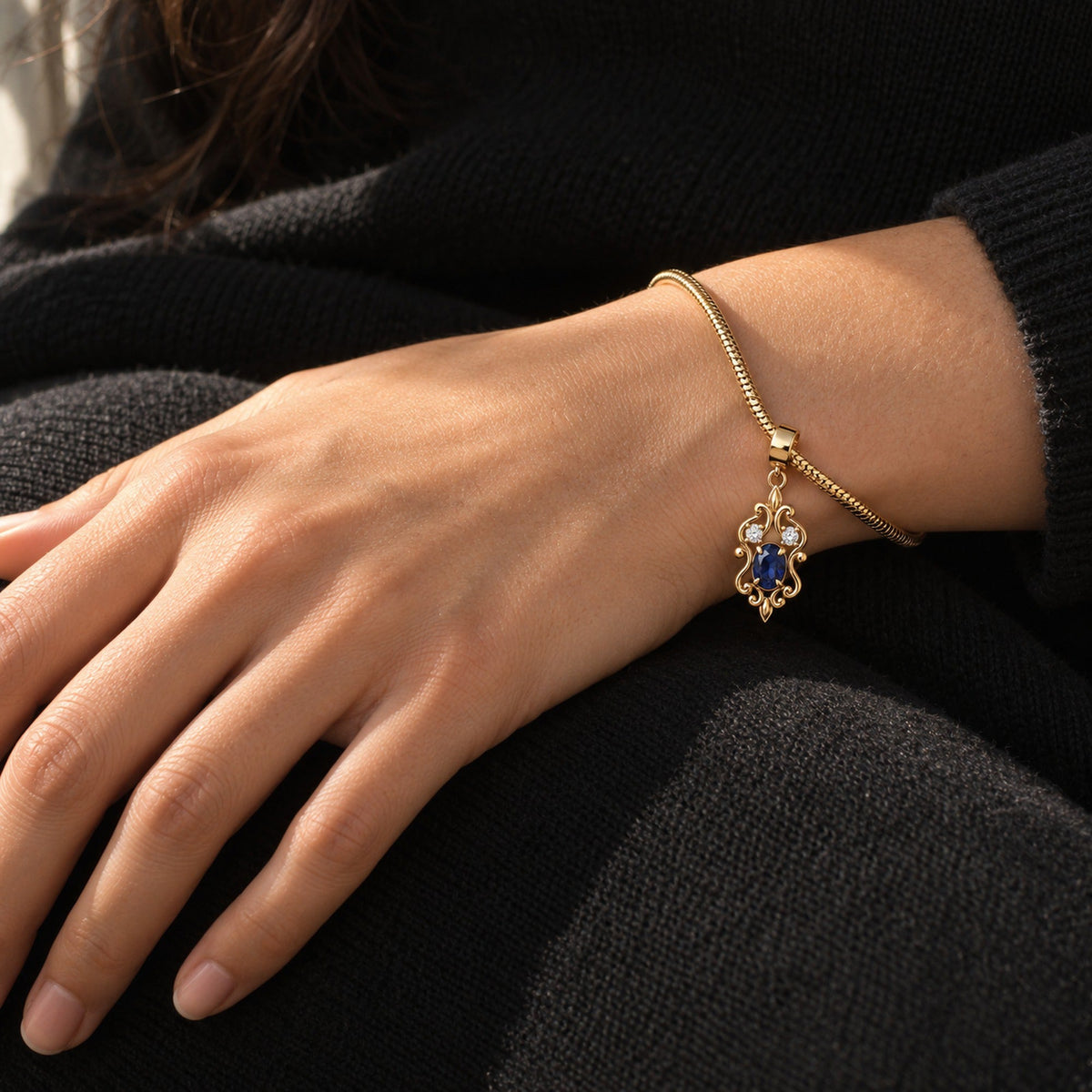 Blue Composure Full Collection in gold, the charm worn