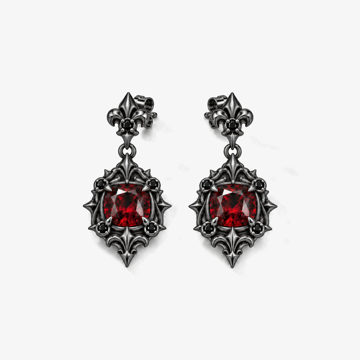 Borgia Drop Earrings in Royal Black, pair, front view