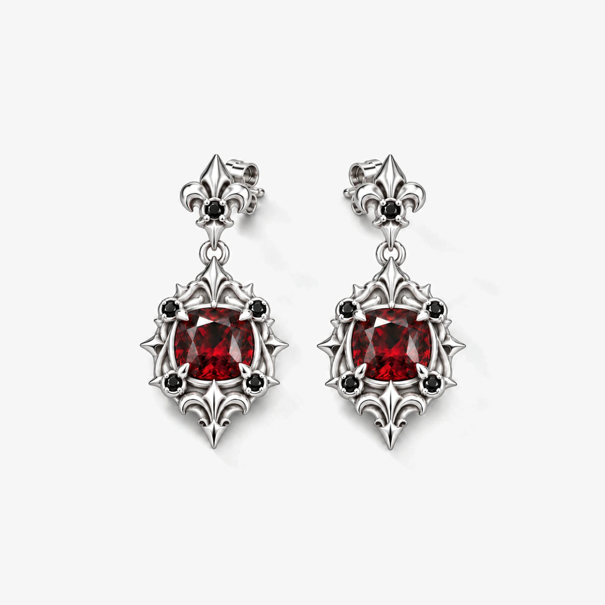 Borgia Drop Earrings in Silver, pair, front view