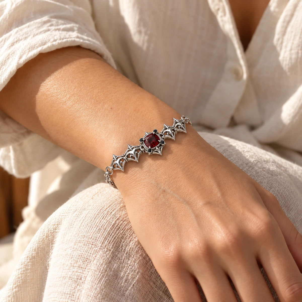 Borgia Link Bracelet in Silver, worn