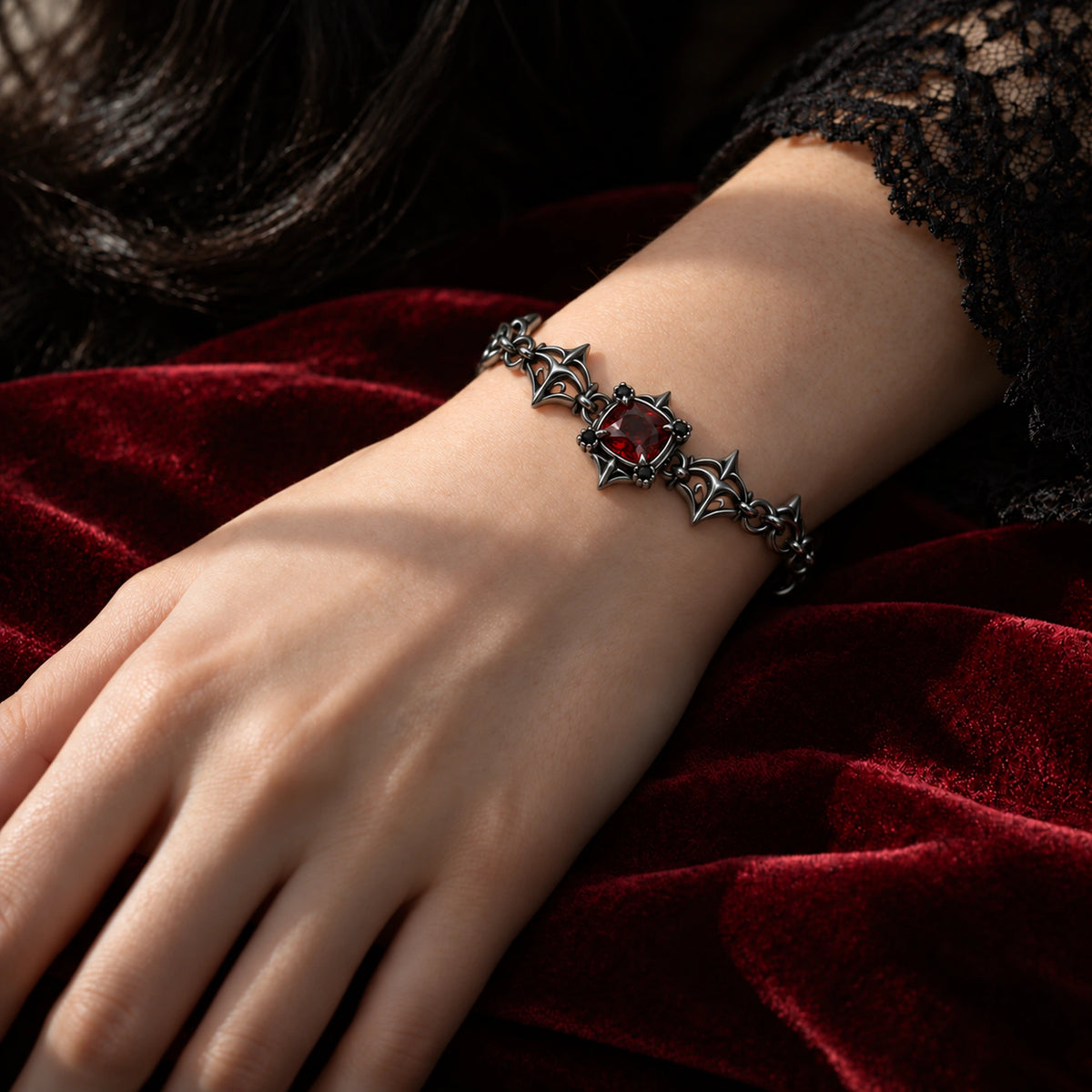 Borgia Link Bracelet in Royal Black, worn