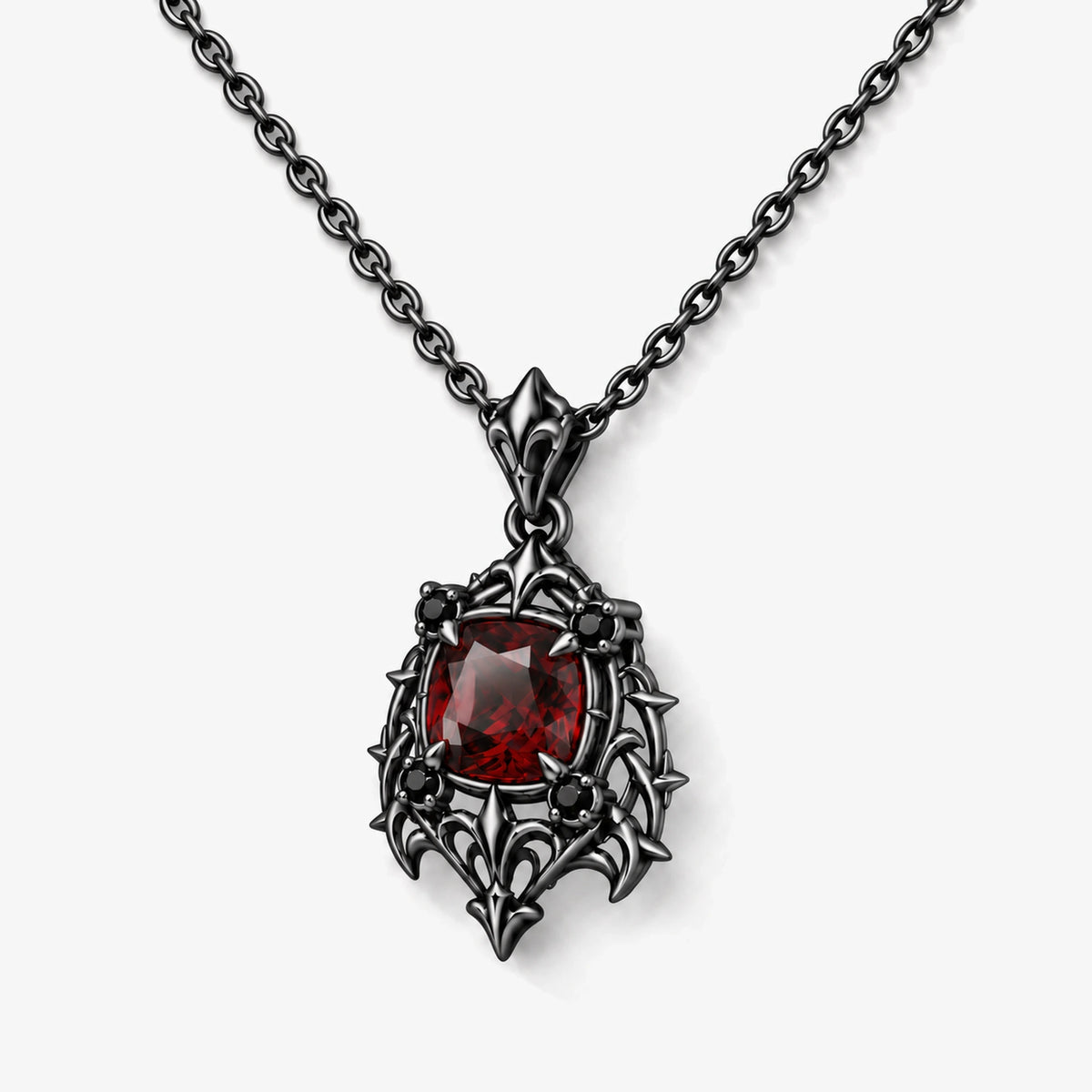 Borgia Poison Pendant Necklace in Royal Black, three-quarter view