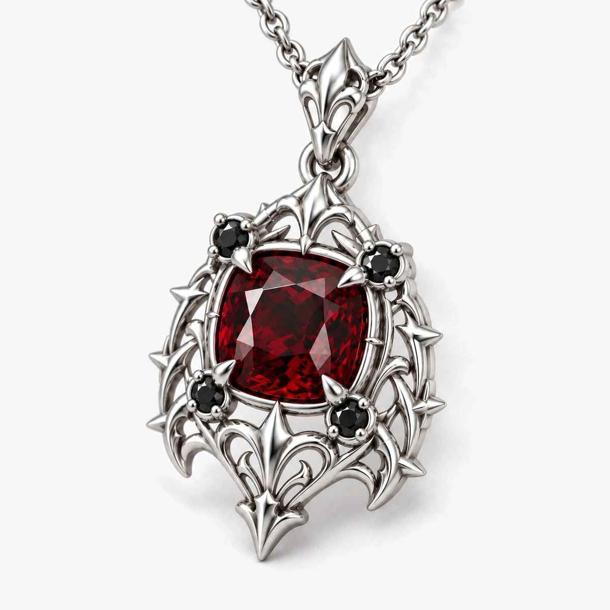 Borgia Poison Pendant Necklace in Silver, close-up