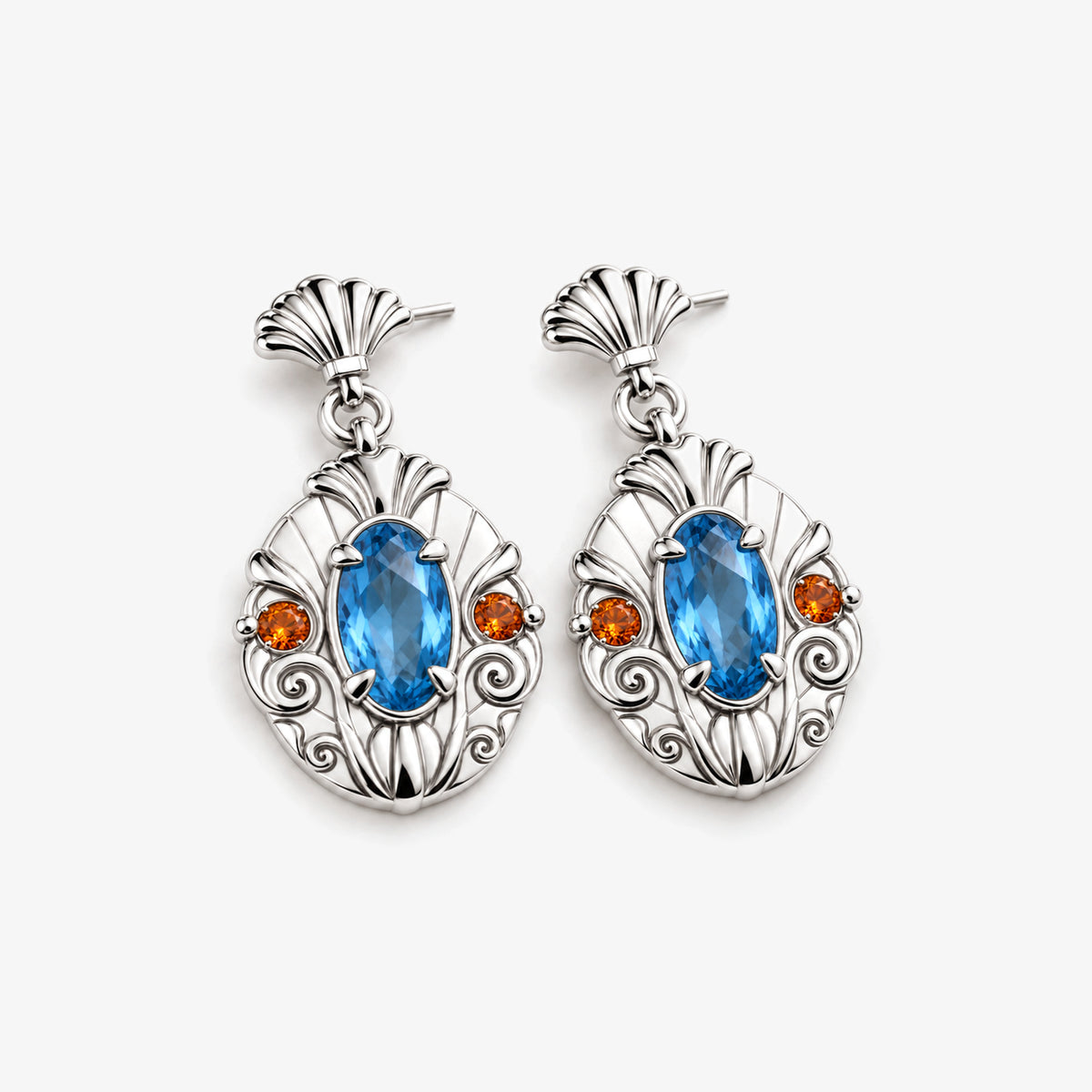 Bubble Shell Earrings in silver, close-up