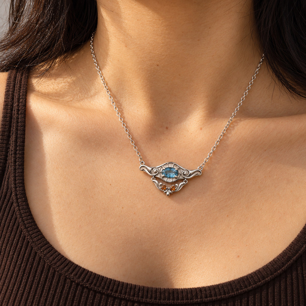Bubble Shell Necklace in silver, worn