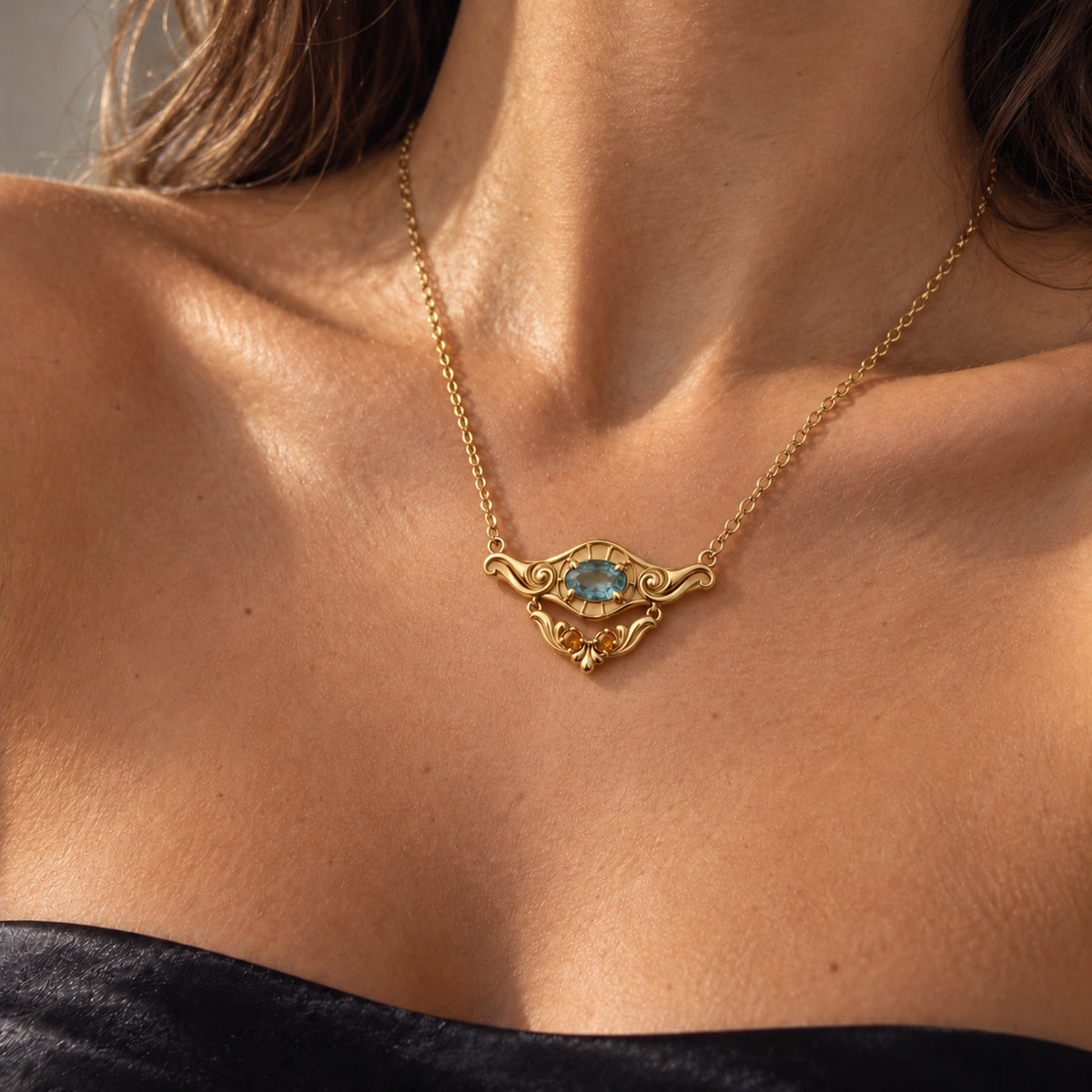 Bubble Shell Necklace in gold, worn