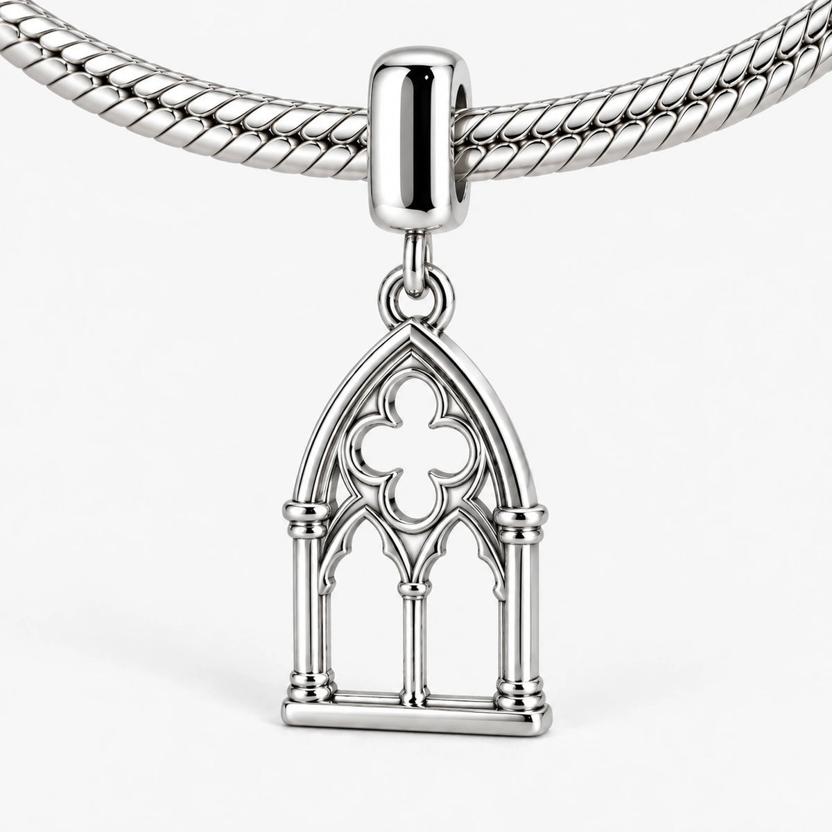 Cathedral Arch Charm in silver on a snake chain charm bracelet