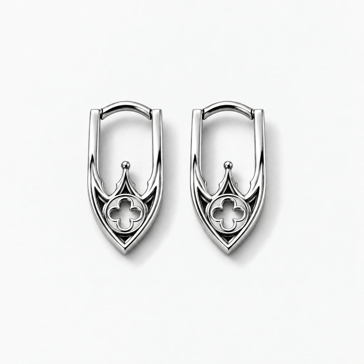 Cathedral Arch Hoop Earrings in silver, pair, front view