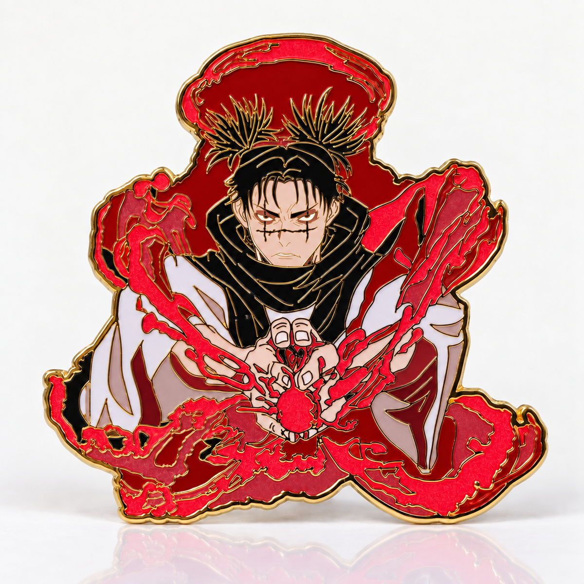 Blood Manipulation Glow in the Dark Enamel Pin by Kraymer Art, front view on white
