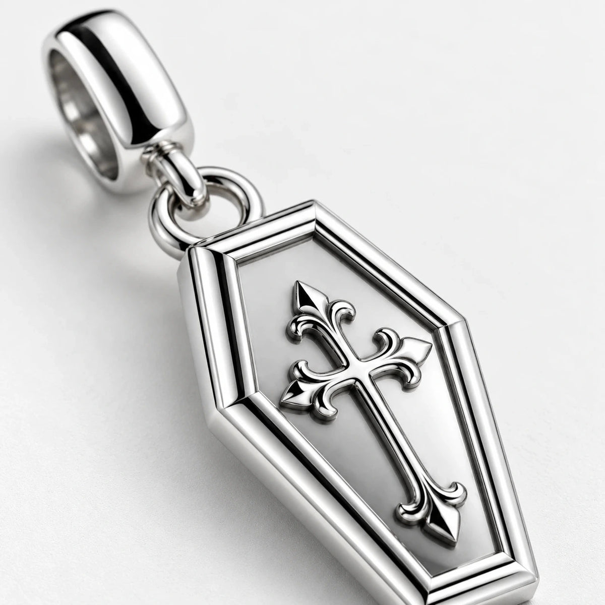 Coffin Cross Charm, close-up