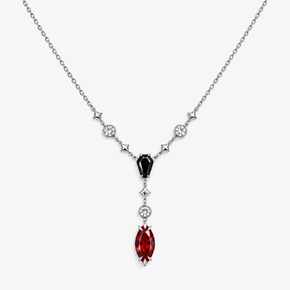 Coffin Y Necklace in Silver, front view