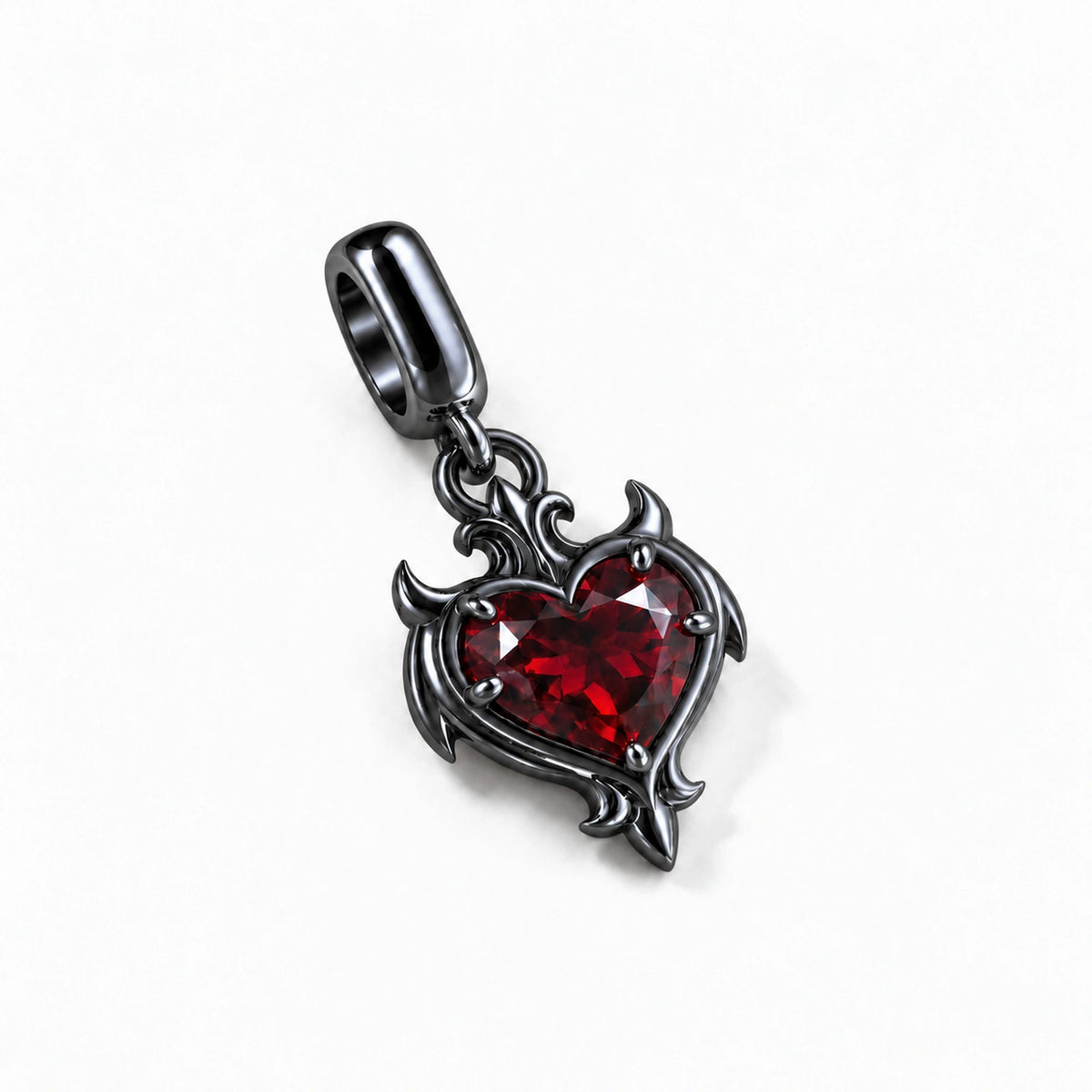 Blood Bond Heart Charm in Royal Black, three-quarter view