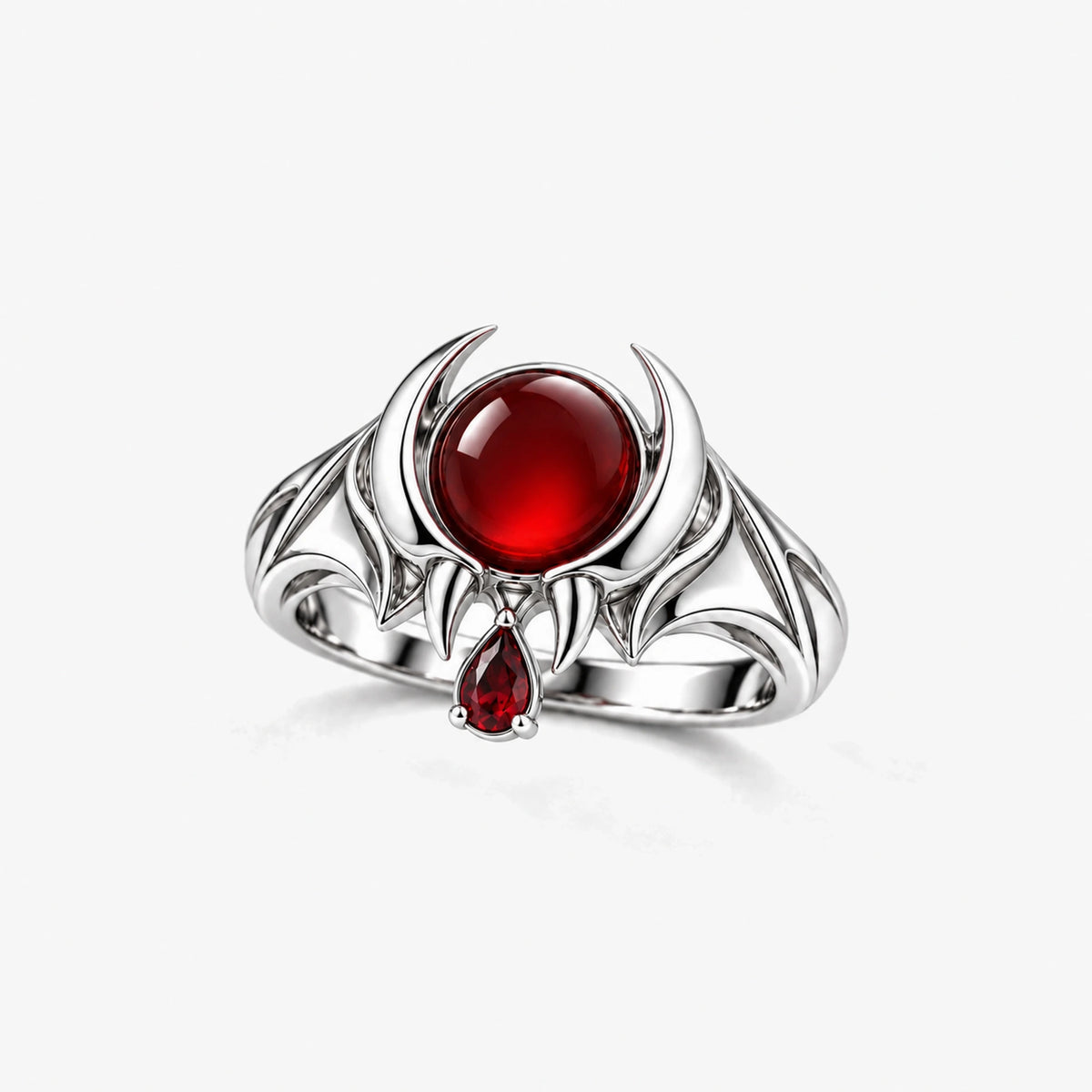 Crimson Wing Ring in Silver, front view, zoomed out
