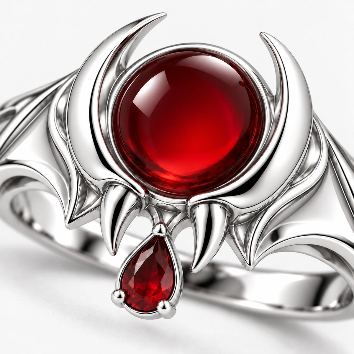 Crimson Wing Ring in Silver, close-up