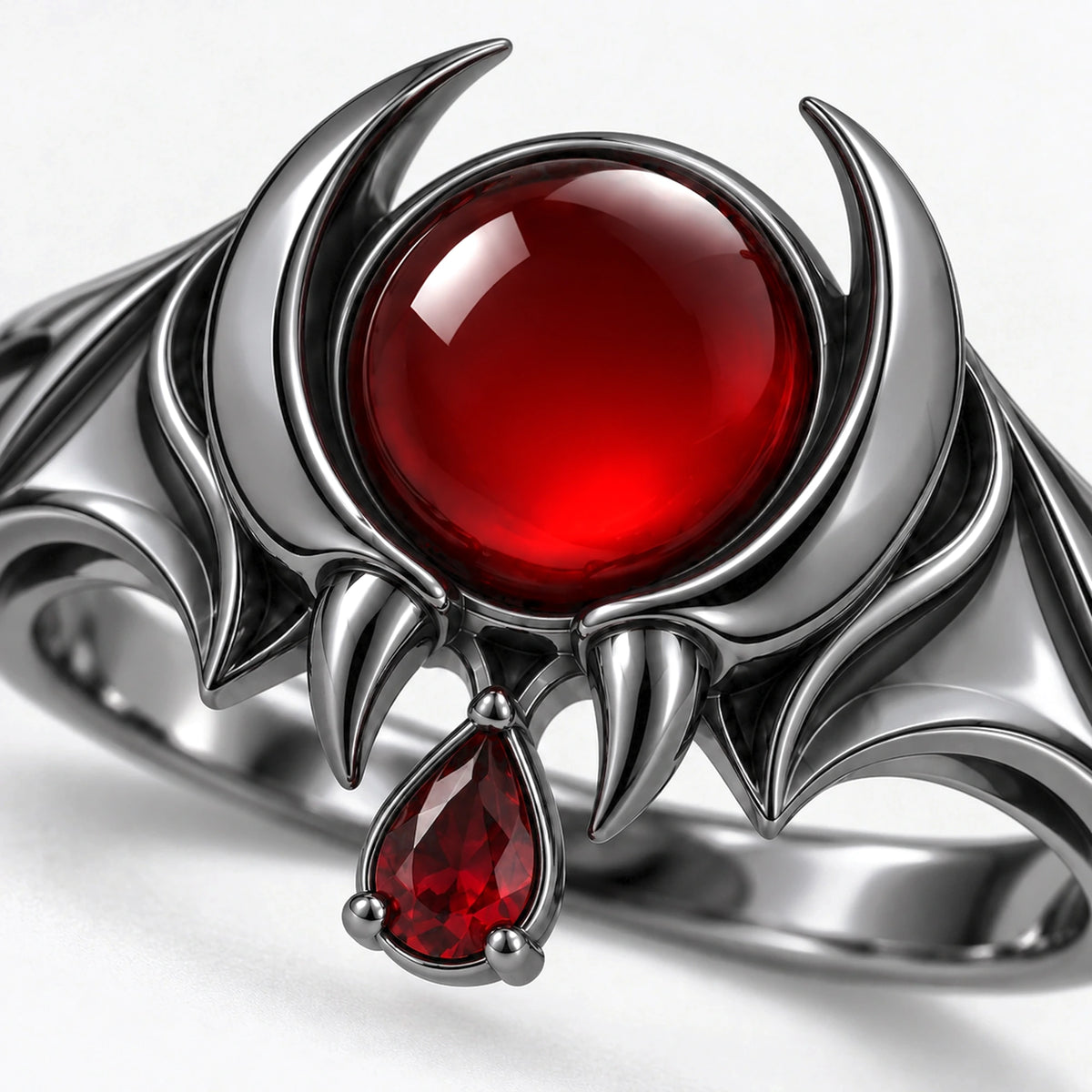Crimson Wing Ring in Royal Black, close-up