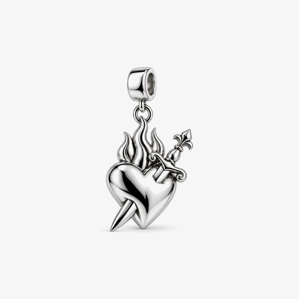Dagger Heart Charm in silver, front view