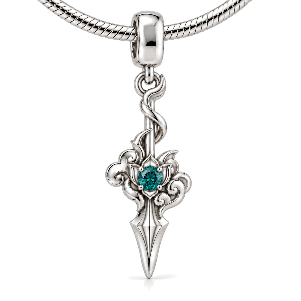Dan Heng Cloud-Piercer Charm in silver, front view on a snake chain