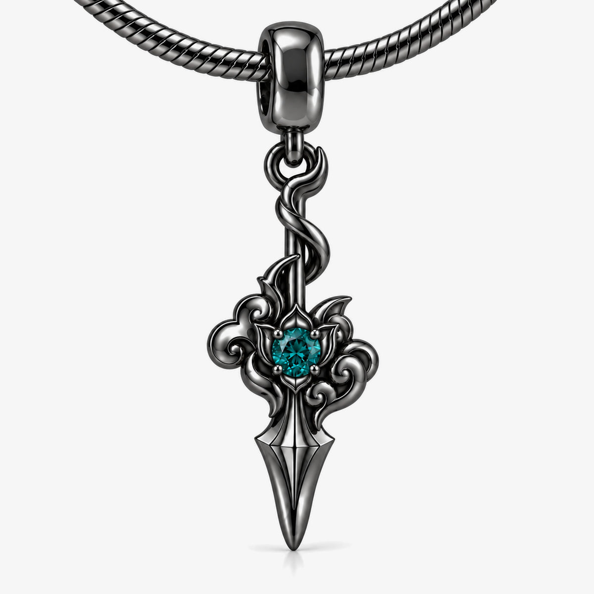 Dan Heng Cloud-Piercer Charm in Royal Black, front view on a snake chain