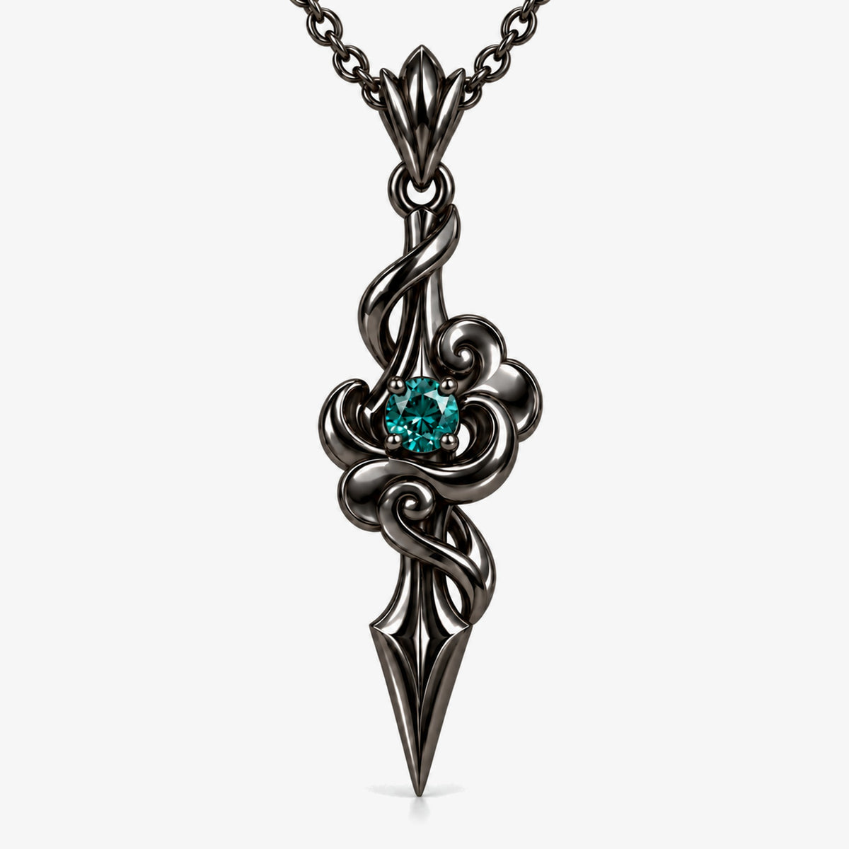 Dan Heng Cloud Spear Necklace in Royal Black, front view