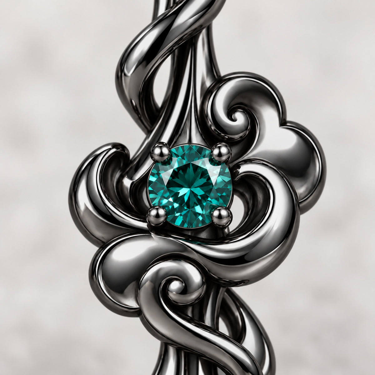Dan Heng Cloud Spear Necklace in Royal Black, close-up of the teal-green stone and clouds