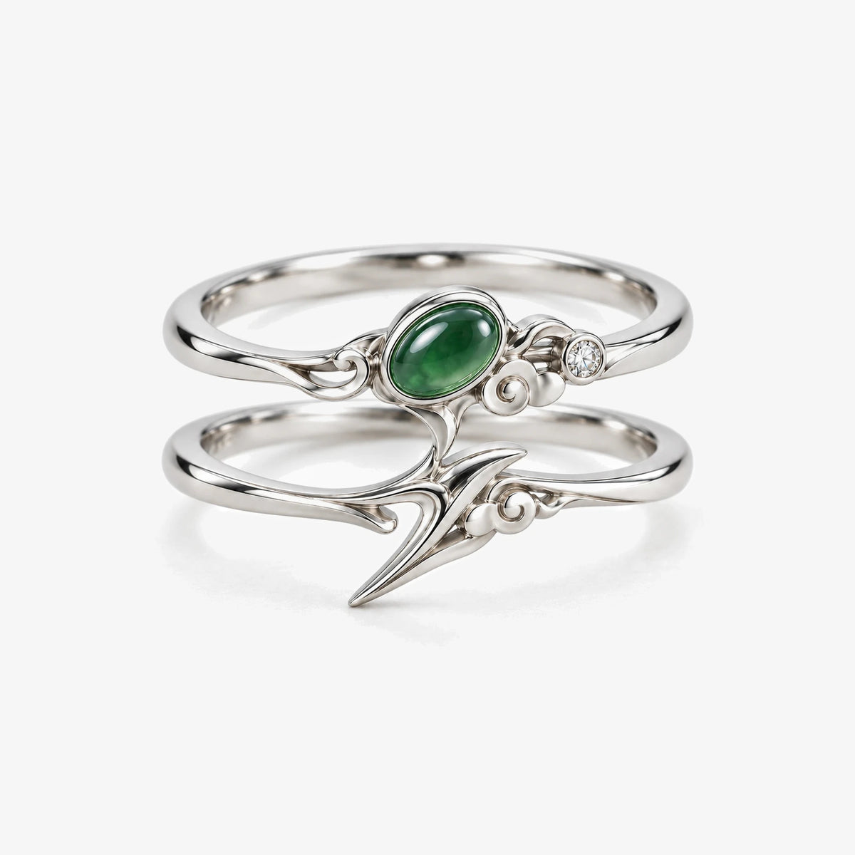 Dan Heng Cloudpiercer Stacking Ring Set in silver, three-quarter view