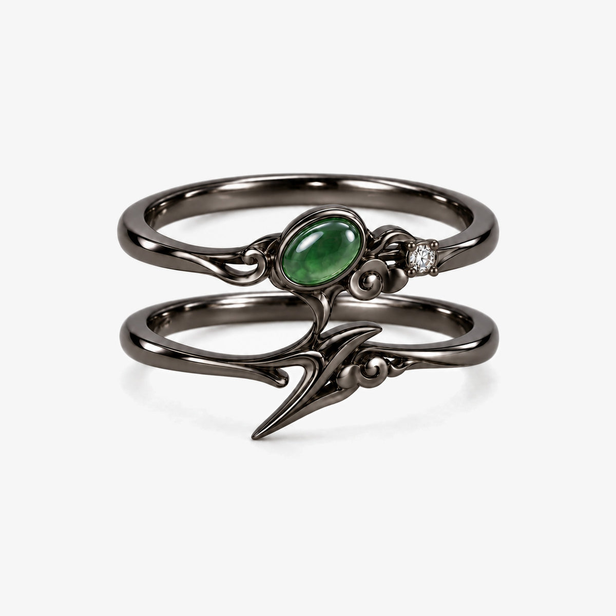 Dan Heng Cloudpiercer Stacking Ring Set in Royal Black, the two rings stacked, three-quarter view