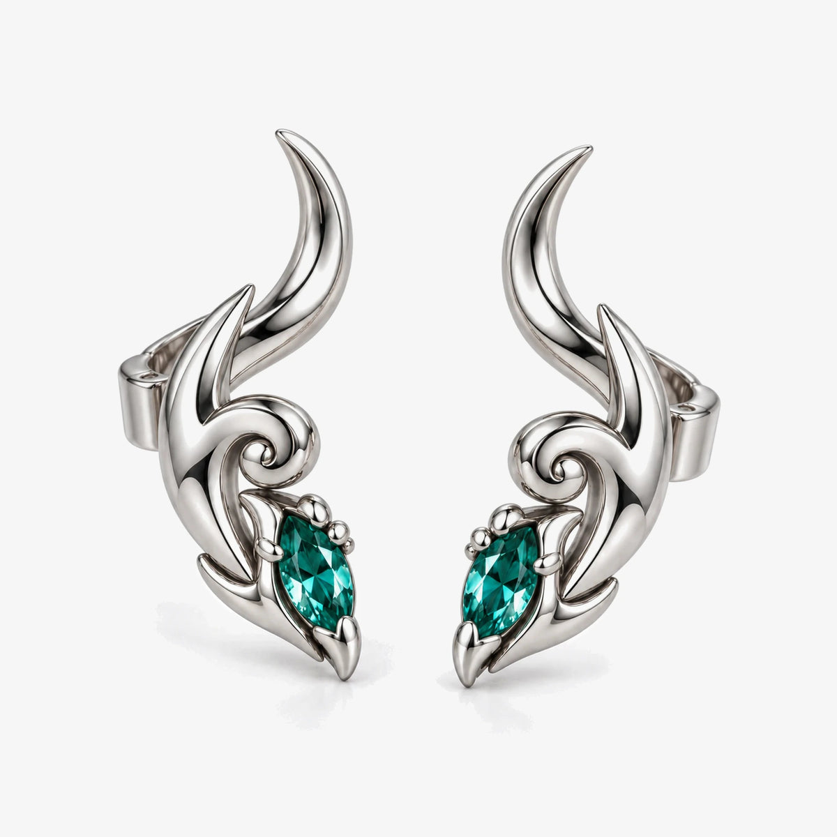 Dan Heng Dragon Horn Ear Cuffs in silver, three-quarter view