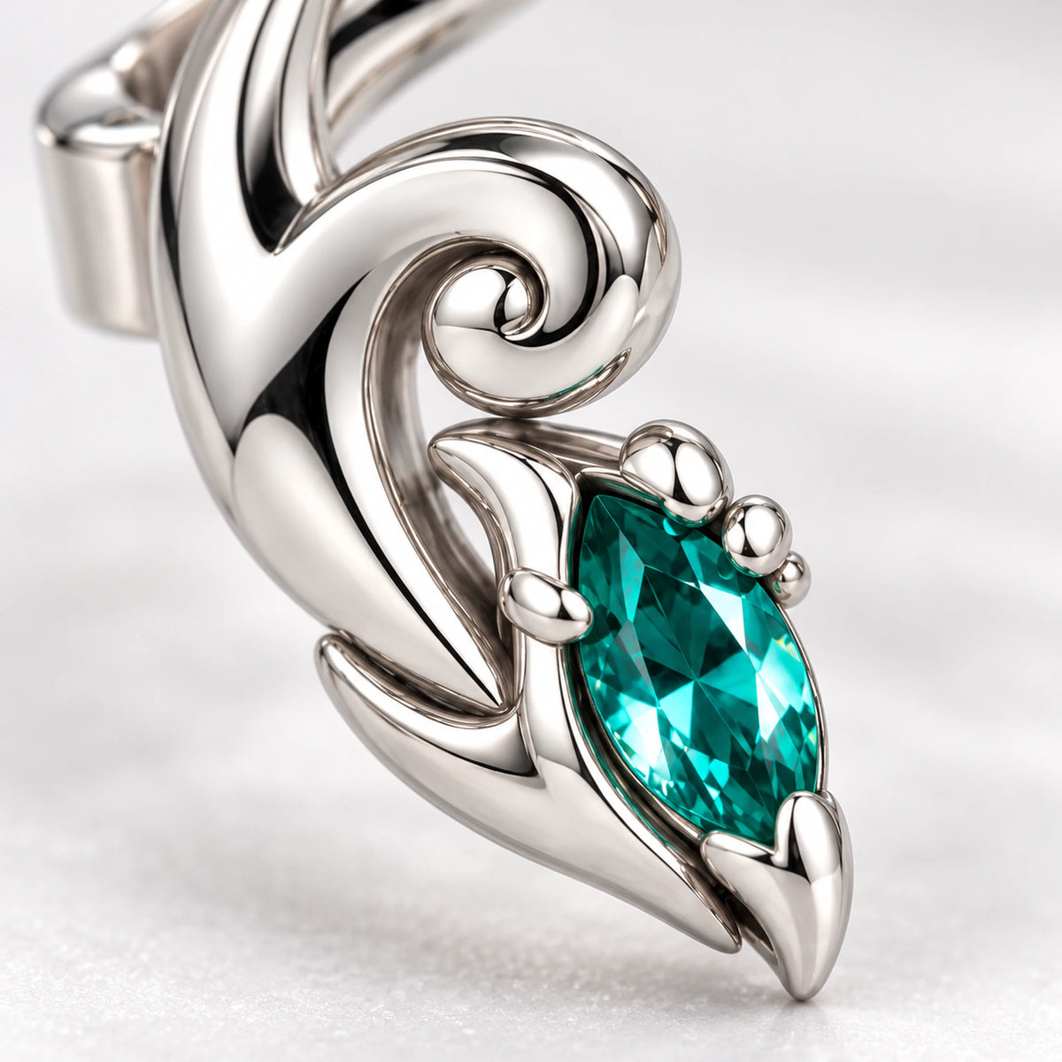 Dan Heng Dragon Horn Ear Cuffs, close-up of the teal-green stone and horn
