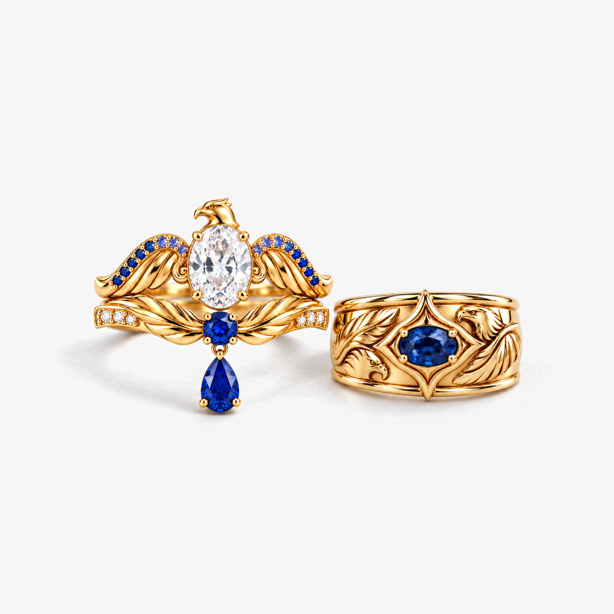 Eagle Couple Ring Set in gold, front view