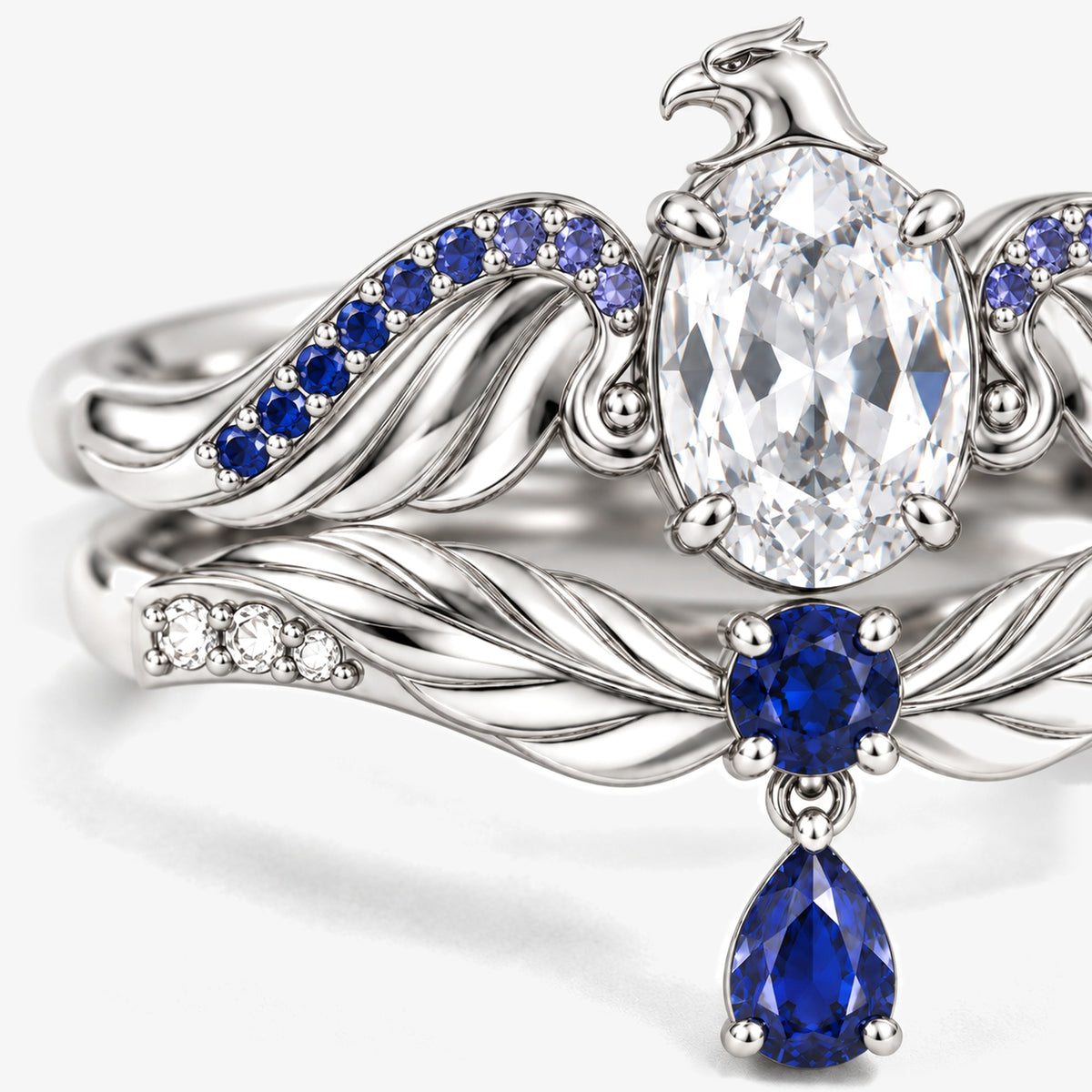 Eagle Crown Stacking Ring Set in silver, close-up
