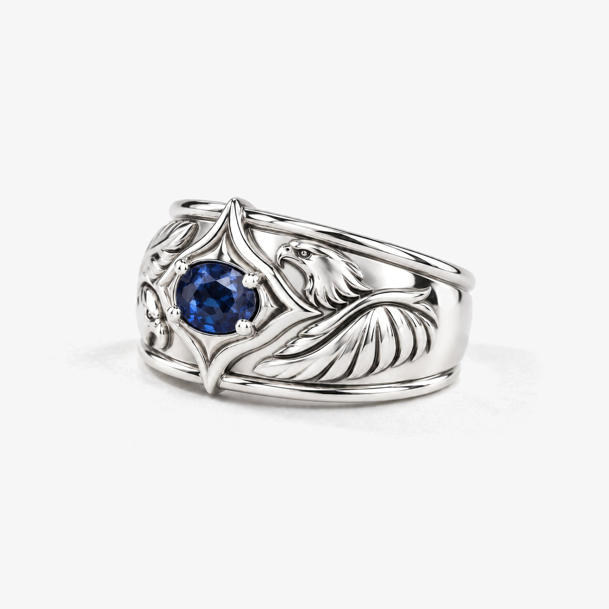 Eagle Feather Wide Band in silver, right side view