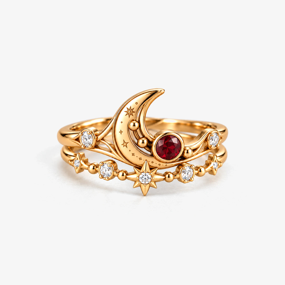 Eclipse Waltz Ring Duo in Gold, the two rings stacked, zoomed out