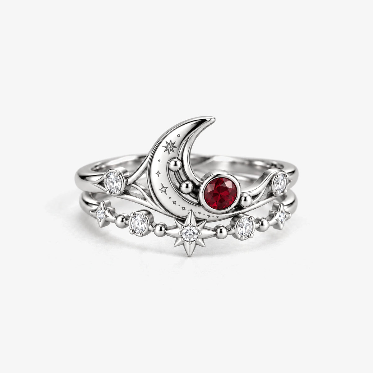 Eclipse Waltz Ring Duo in Silver, the two rings stacked, zoomed out