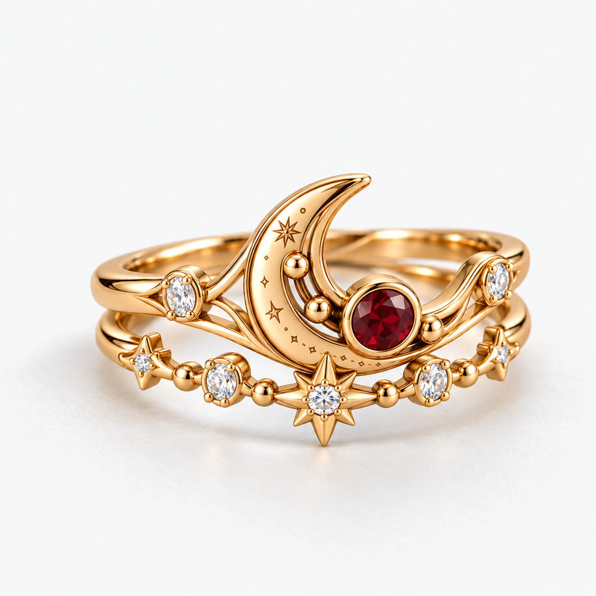 Eclipse Waltz Ring Duo in Gold, three-quarter view