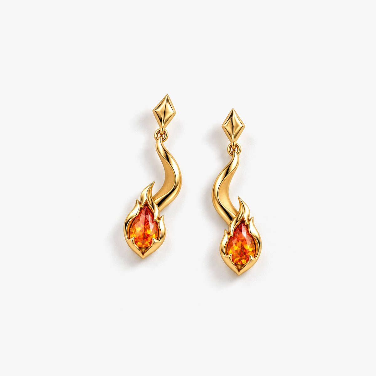 Tail Flame Earrings in gold, front view