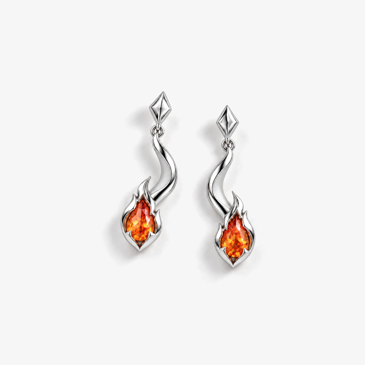 Tail Flame Earrings in silver, front view