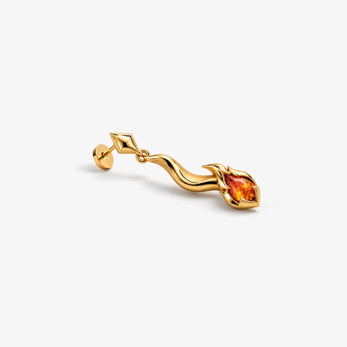 Tail Flame Earrings in gold, side view