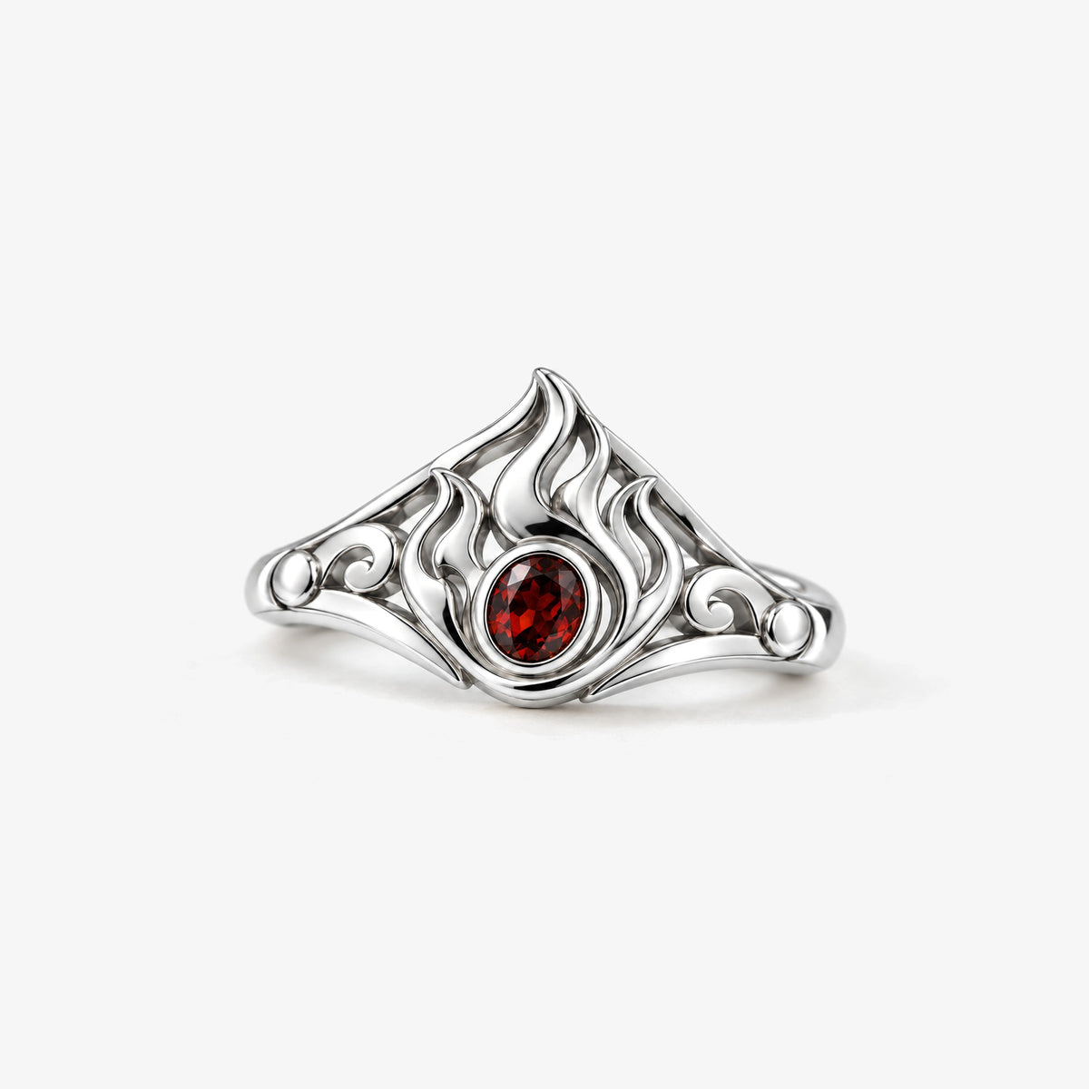 Fire Nation Crown Ring in silver, front view
