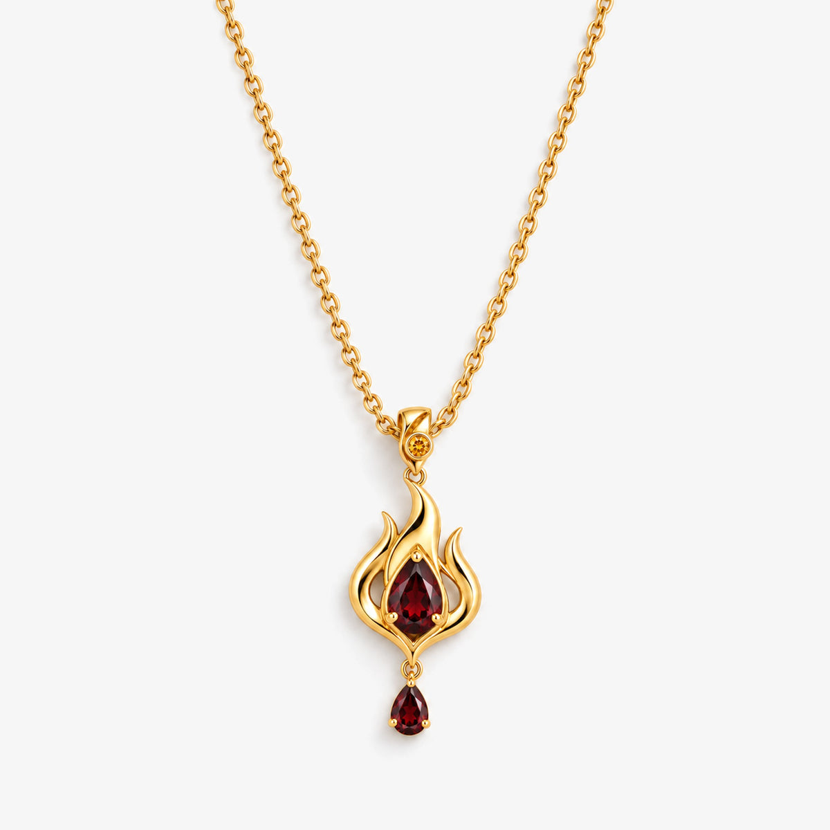 Fire Nation Drop Necklace in gold, front view