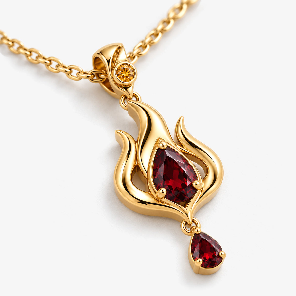 Fire Nation Drop Necklace in gold, angled view