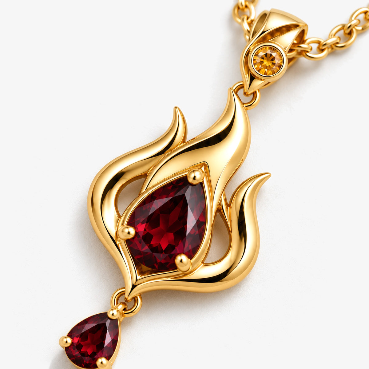 Fire Nation Drop Necklace in gold, close-up