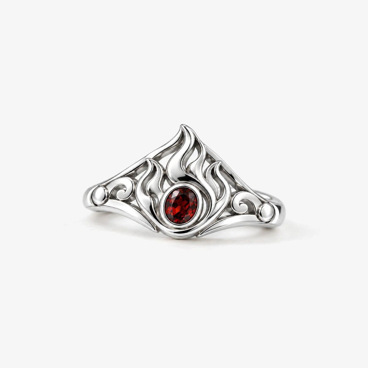 Fire Nation Crown Ring in silver, front view