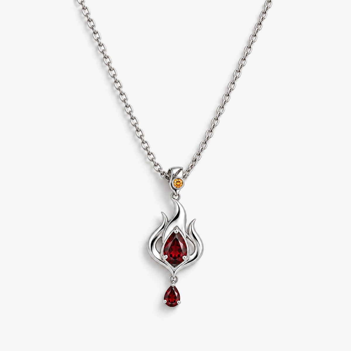 Fire Nation Drop Necklace in silver, front view