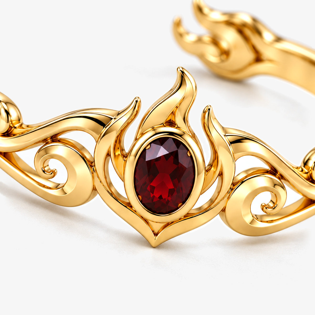 Fire Nation Insignia Cuff in gold, close-up