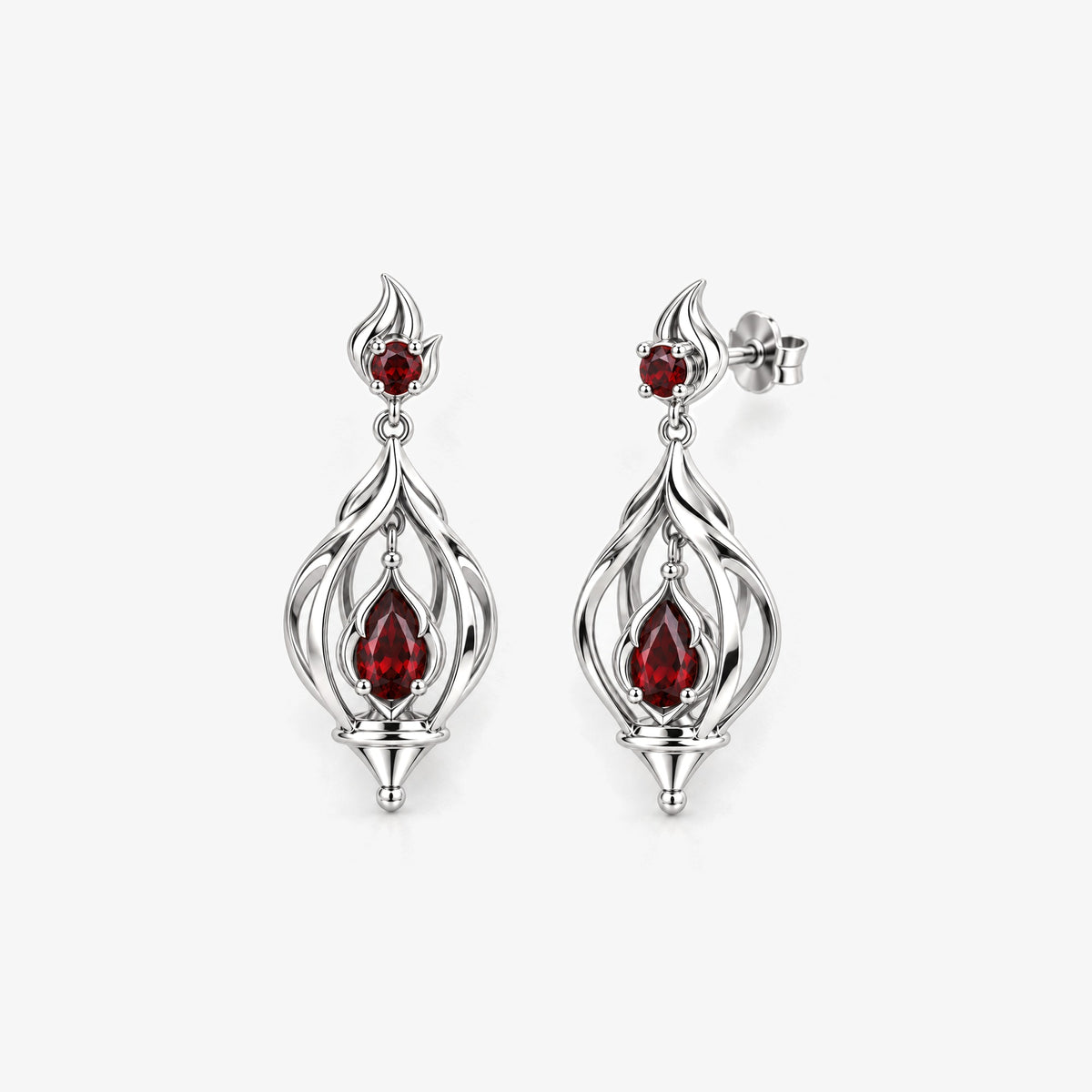 Fire Nation Lantern Earrings in silver, front view