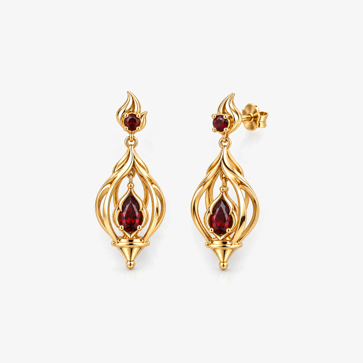 Fire Nation Lantern Earrings in gold, front view
