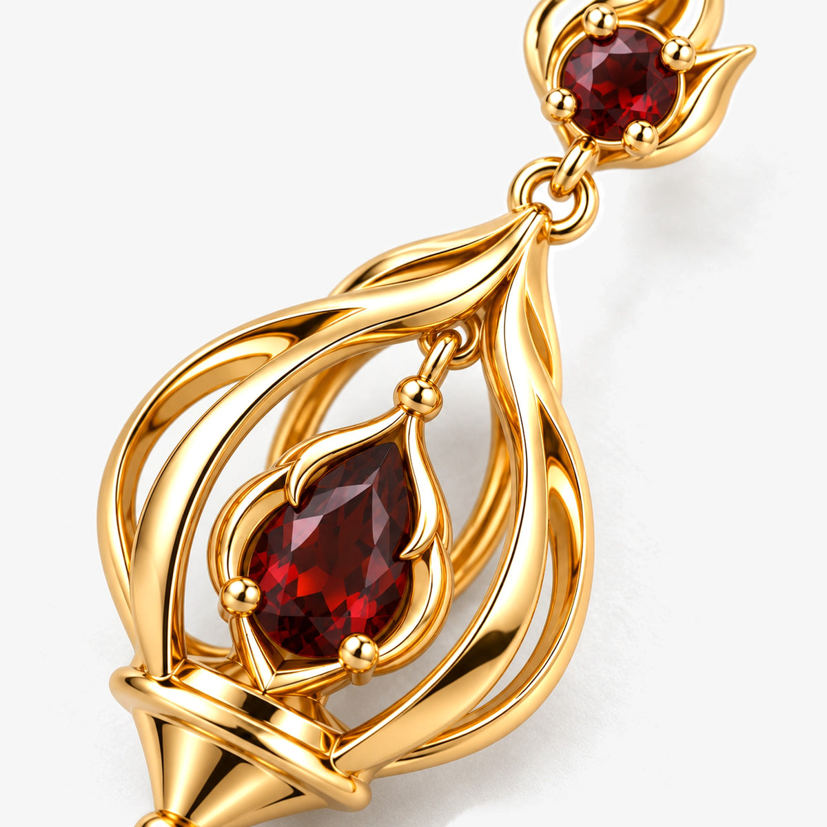 Fire Nation Lantern Earrings in gold, close-up